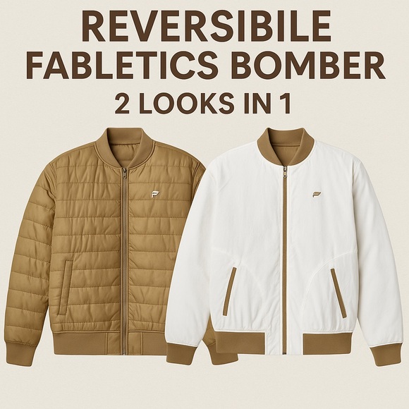 Fabletics Other - Fabletics NWT The Essential Reversible Fabletics Bomber Jacket Tan/White Medium
